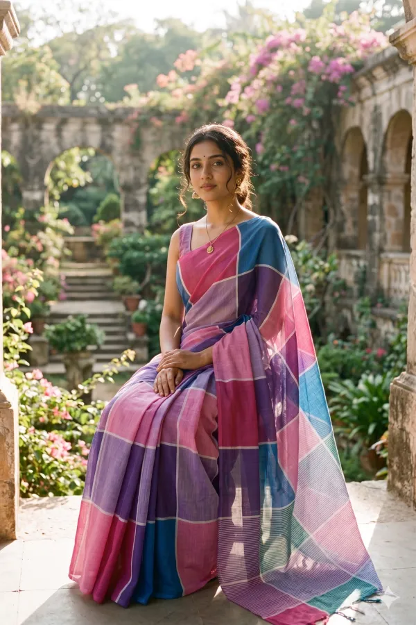 Multicolor_(_Blue_and_Pink_)_Cotton_Casual_Light_Weight_Printed_Saree
