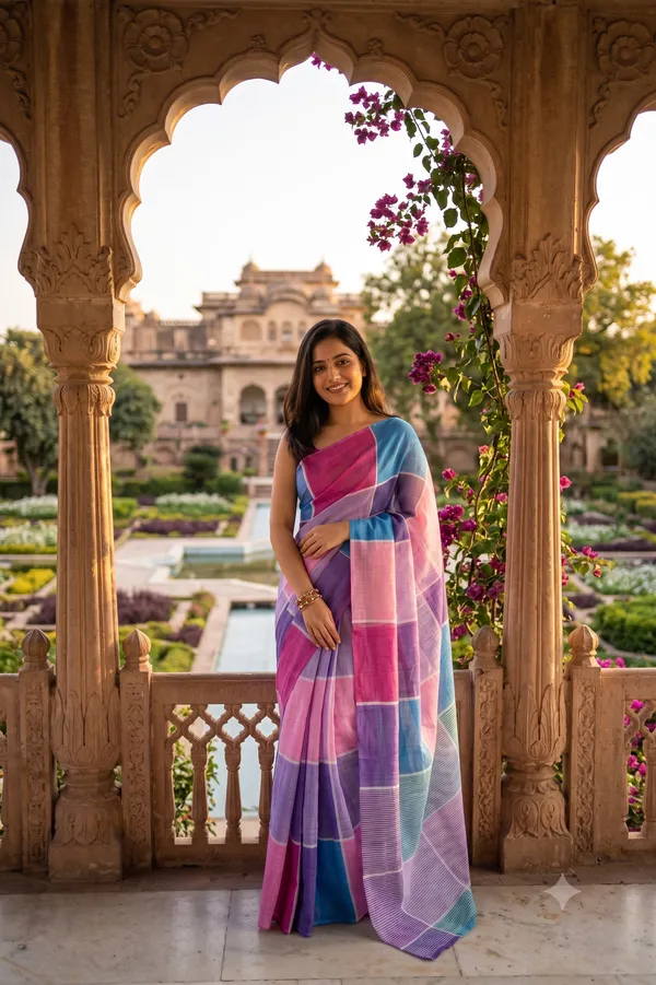 Multicolor_(_Blue_and_Pink_)_Cotton_Casual_Light_Weight_Printed_Saree