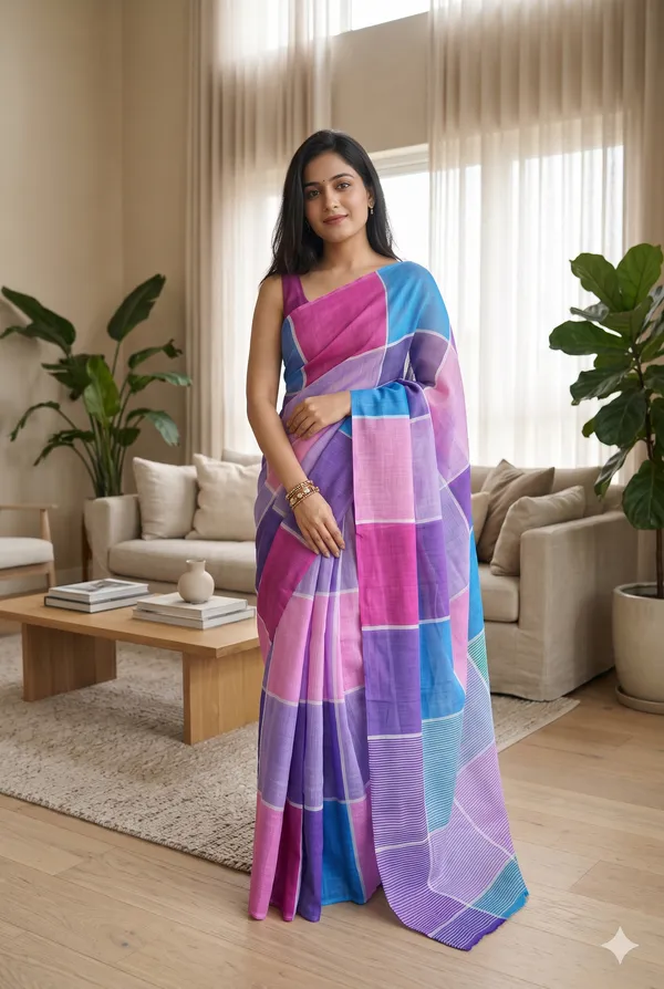 Multicolor_(_Blue_and_Pink_)_Cotton_Casual_Light_Weight_Printed_Saree