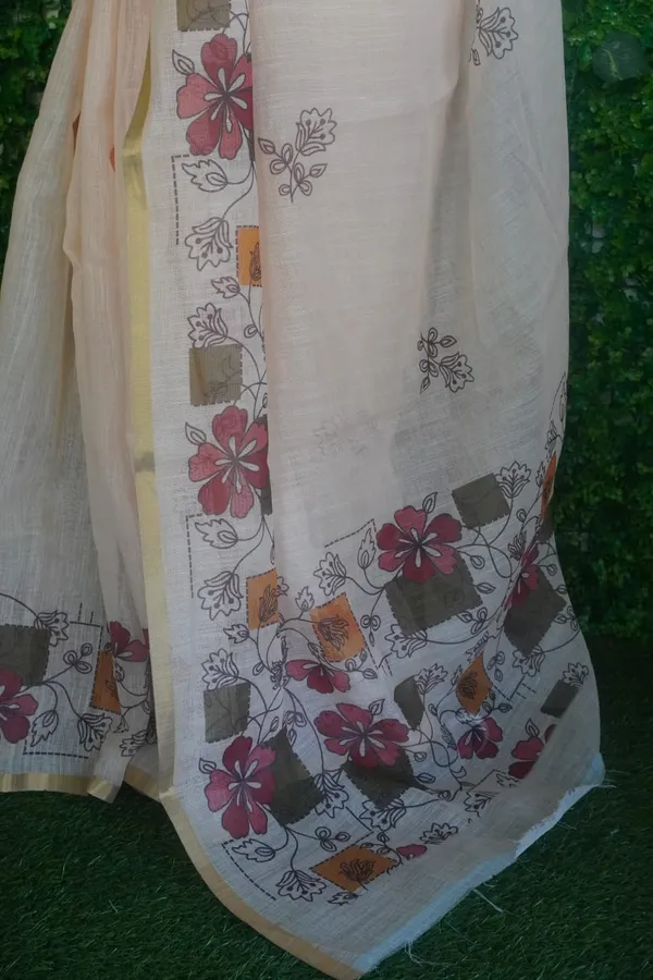 Half_White_Beautiful_Printed_Cotton_Casual_Light_Weight_Saree
