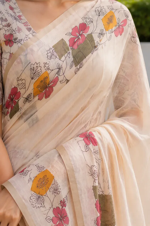 Half_White_Beautiful_Printed_Cotton_Casual_Light_Weight_Saree