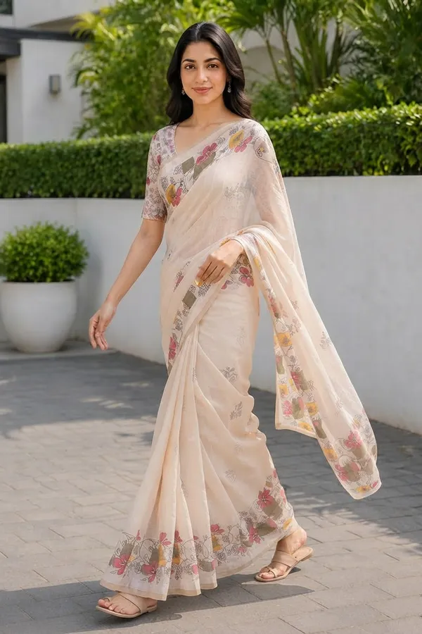 Half_White_Beautiful_Printed_Cotton_Casual_Light_Weight_Saree