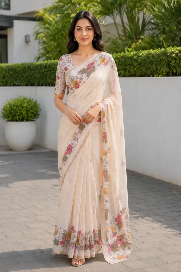 Half_White_Beautiful_Printed_Cotton_Casual_Light_Weight_Saree