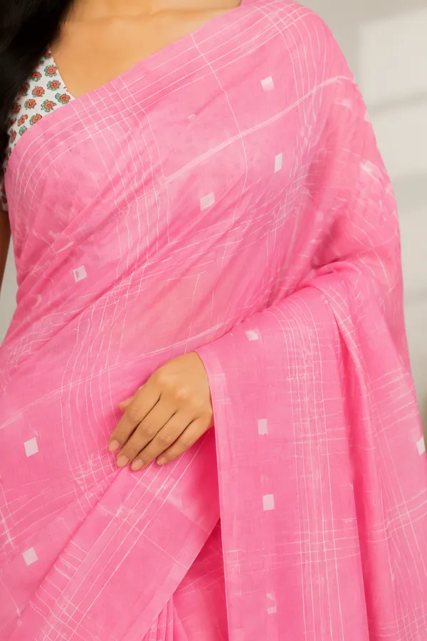 Baby_Pink_color_Printed_Chanderi_Cotton_Saree
