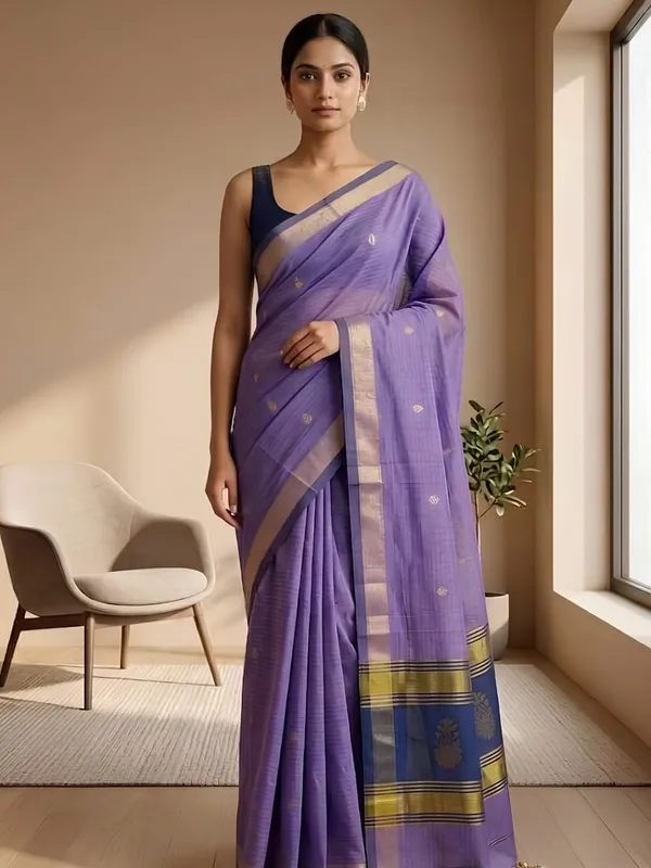 Lavender_color_Handloom_Woven_Bengal_Cotton_Saree