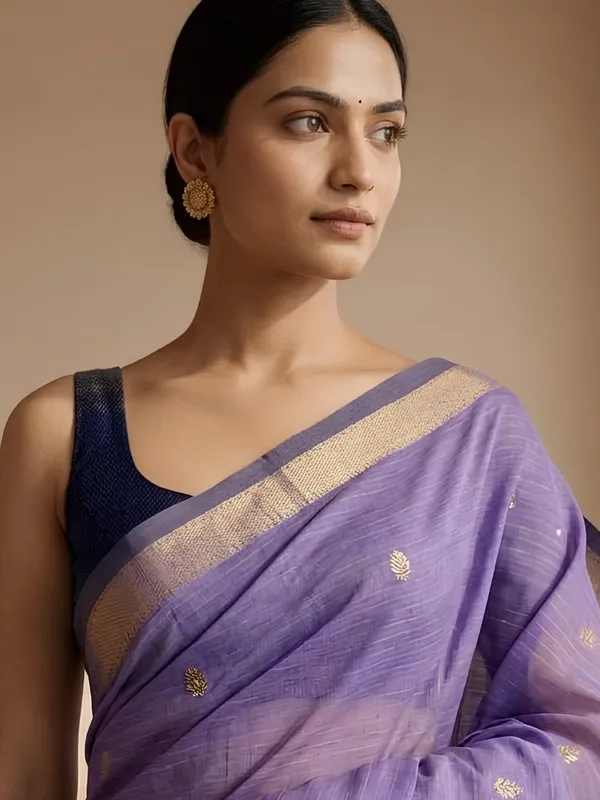 Lavender_color_Handloom_Woven_Bengal_Cotton_Saree