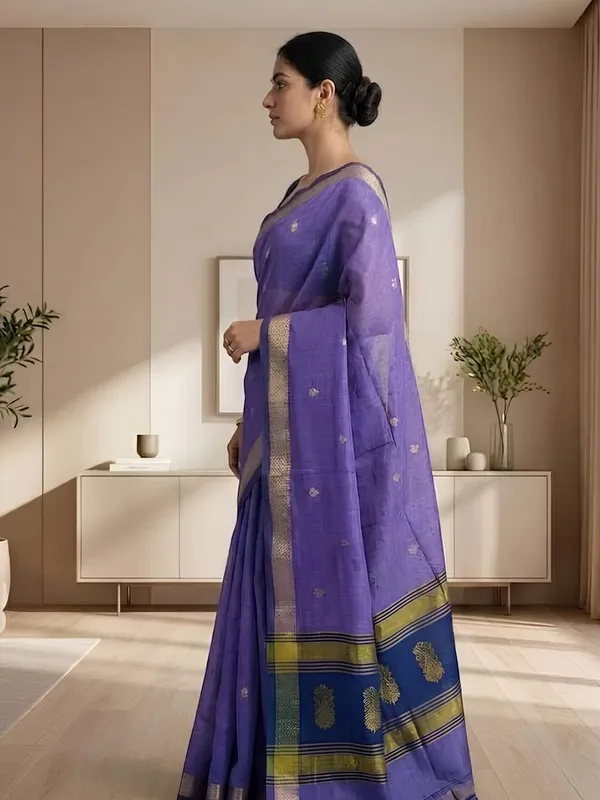 Lavender_color_Handloom_Woven_Bengal_Cotton_Saree