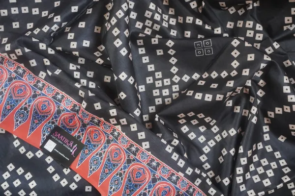 Black_Tusshar_Silk_Bandani_and_Ajarakh_Print_Light_Weight_Saree_for_Women