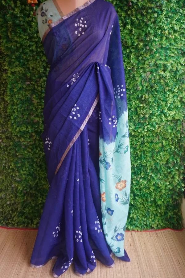 Bandhani__Print_Purple_color_Cotton_linen_Saree