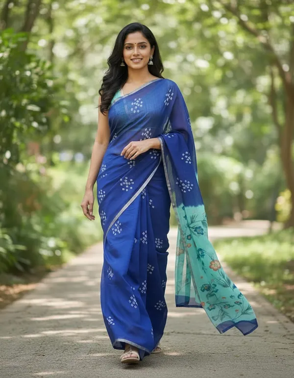 Bandhani__Print_Purple_color_Cotton_linen_Saree