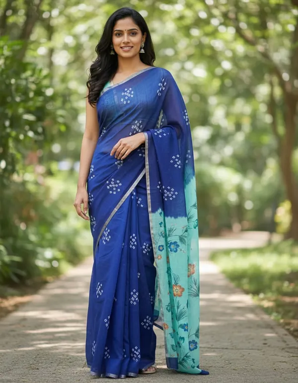 Bandhani__Print_Purple_color_Cotton_linen_Saree