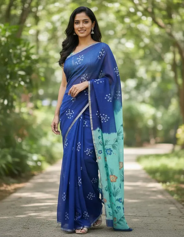 Bandhani__Print_Purple_color_Cotton_linen_Saree