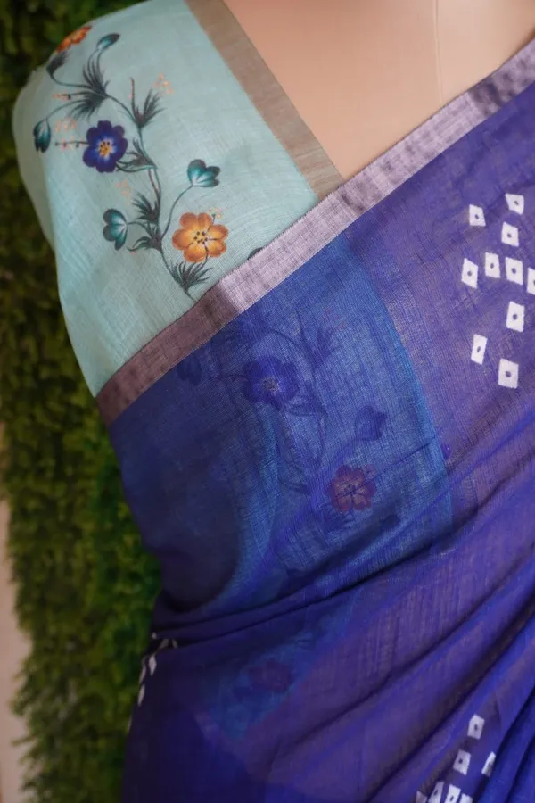 Bandhani__Print_Purple_color_Cotton_linen_Saree
