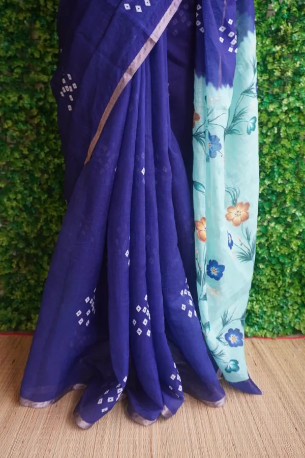 Bandhani__Print_Purple_color_Cotton_linen_Saree