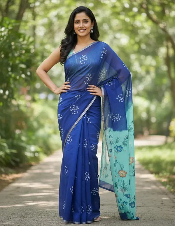 Bandhani__Print_Purple_color_Cotton_linen_Saree