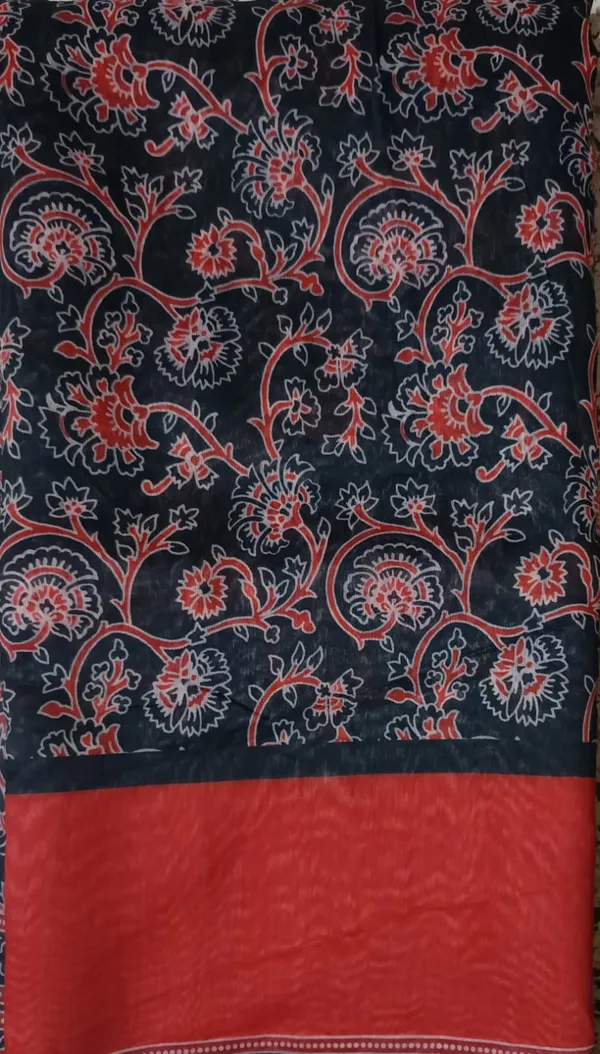 Black_and_Maroon_color_Chanderi_cotton_Printed_Saree