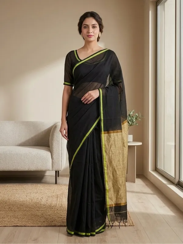 Black_color_Handloom_Cotton_Silk_Saree_with_Ghecha_Pallu.