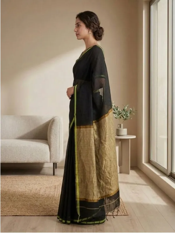 Black_color_Handloom_Cotton_Silk_Saree_with_Ghecha_Pallu.