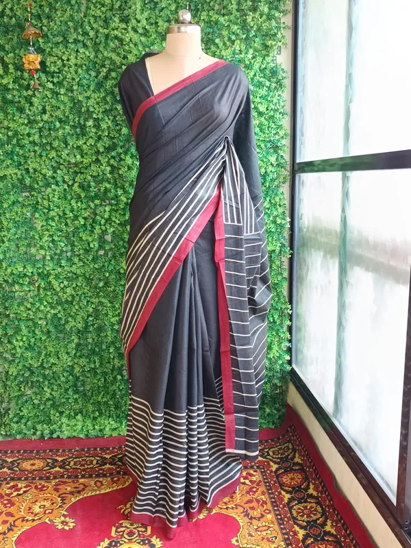 Black_color_Pure_Cotton_Mul_Mul_JaipurBlock_Print_Saree