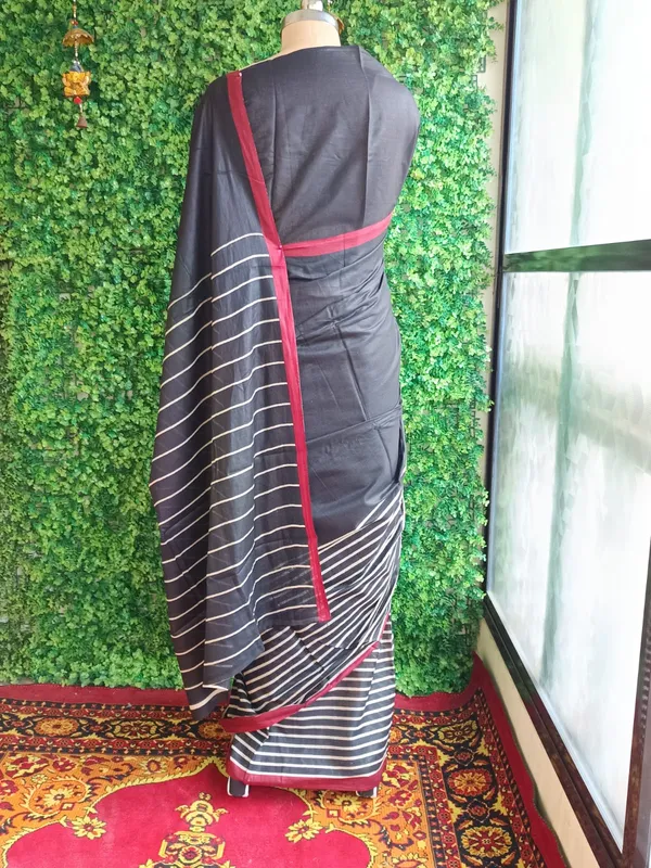 Black_color_Pure_Cotton_Mul_Mul_JaipurBlock_Print_Saree
