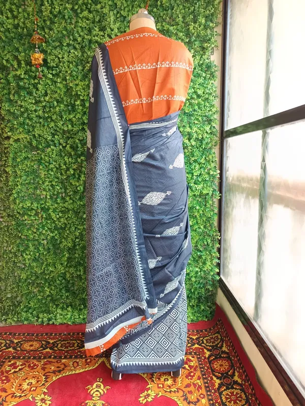 Blue_color_Pure_Cotton_Mul_Mul_Jaipur_Block_Print_Saree