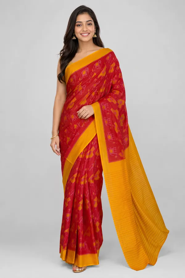 Red_Pure_Cotton_Printed_Mulmul_Saree_For_Women