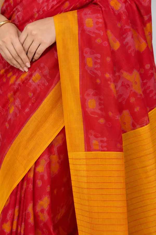 Red_Pure_Cotton_Printed_Mulmul_Saree_For_Women