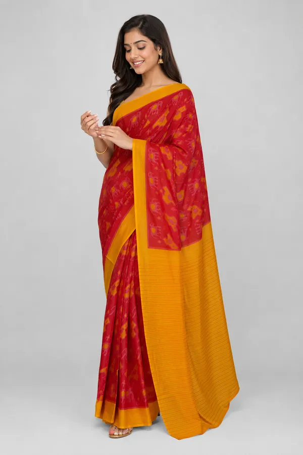 Red_Pure_Cotton_Printed_Mulmul_Saree_For_Women