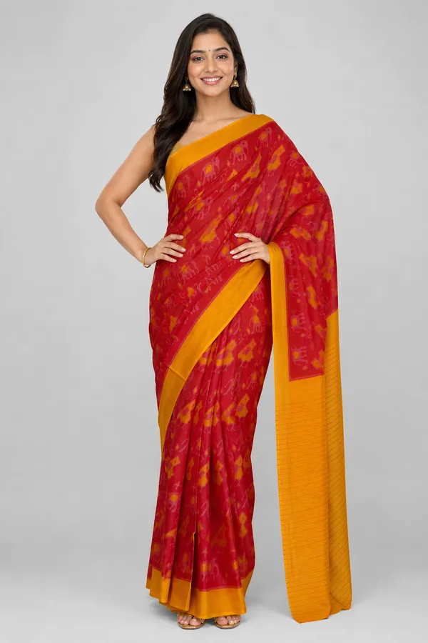 Red_Pure_Cotton_Printed_Mulmul_Saree_For_Women