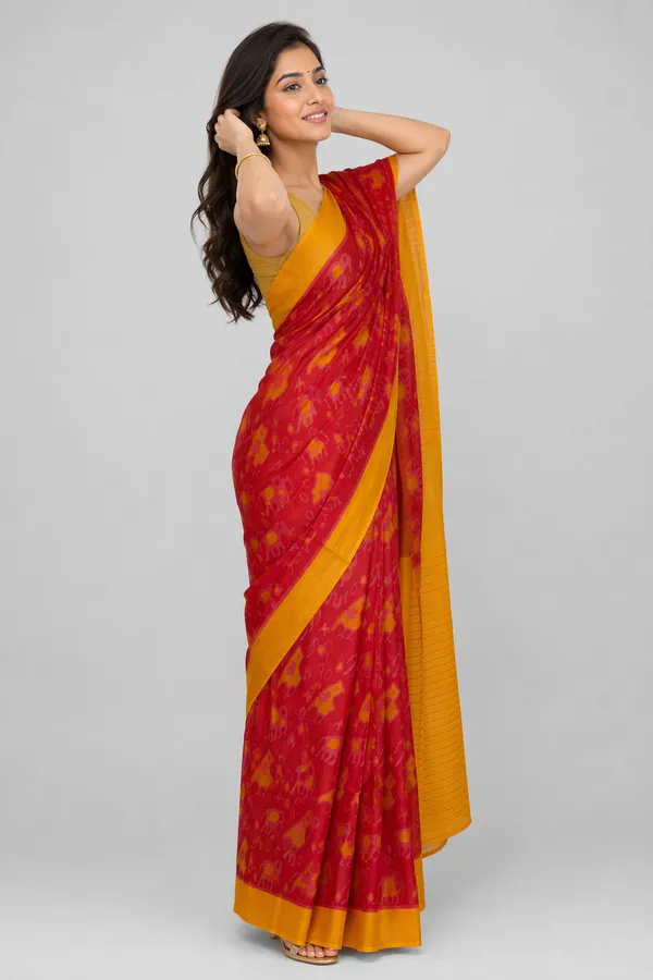 Red_Pure_Cotton_Printed_Mulmul_Saree_For_Women