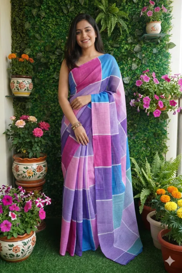 Multicolor_(_Blue_and_Pink_)_Cotton_Casual_Light_Weight_Printed_Saree