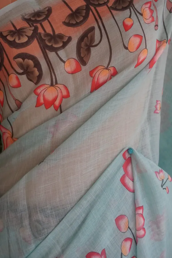 Lotus_Design_Baby_Blue_Colour_Cotton_Printed_Casual_Light_Weight_Saree_For_Women