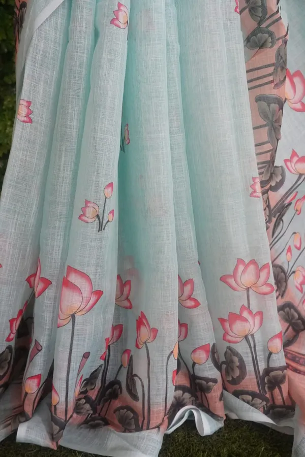 Lotus_Design_Baby_Blue_Colour_Cotton_Printed_Casual_Light_Weight_Saree_For_Women