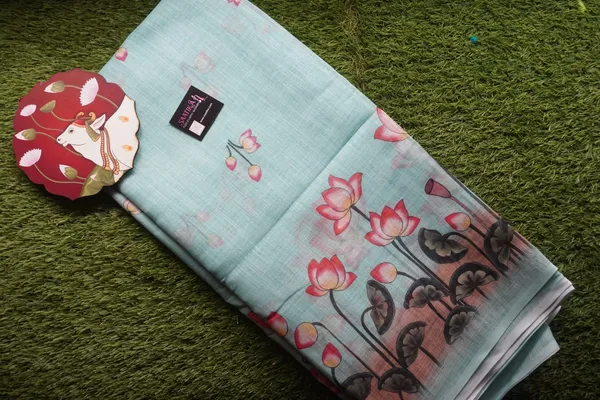 Lotus_Design_Baby_Blue_Colour_Cotton_Printed_Casual_Light_Weight_Saree_For_Women