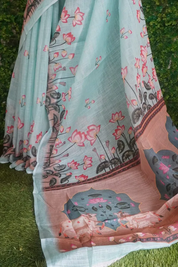 Lotus_Design_Baby_Blue_Colour_Cotton_Printed_Casual_Light_Weight_Saree_For_Women