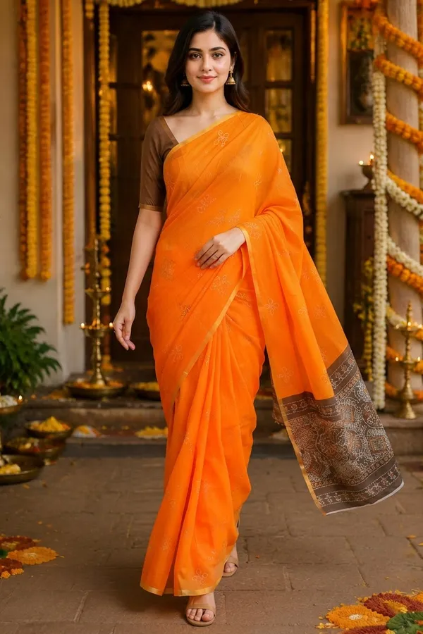 Orange_Colour_Cotton_Casual_Light_Weight_Saree_for_Women