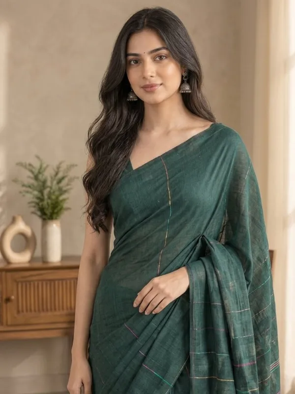 Dark_Green_Handloom_Khadi_Cotton_Saree