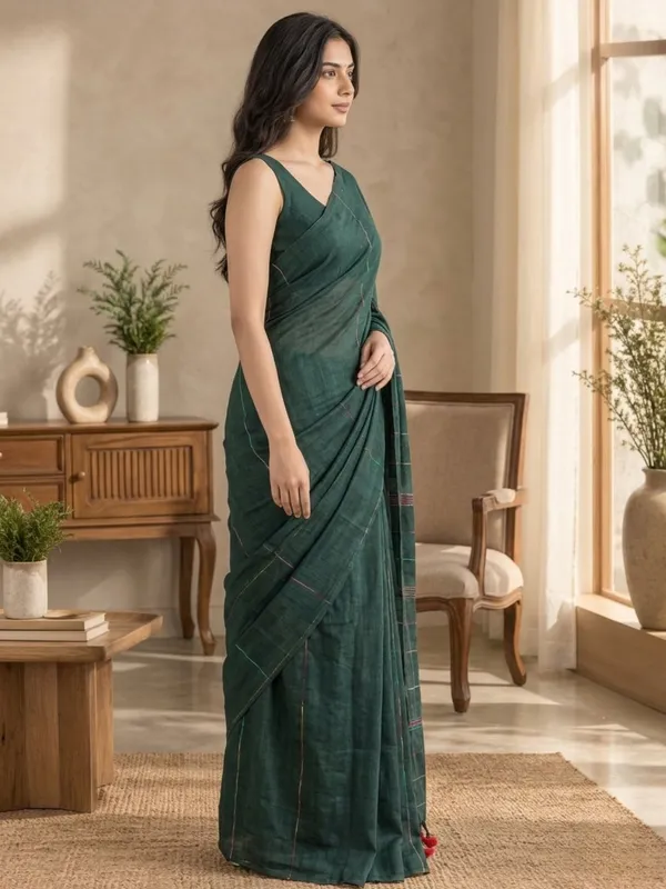 Dark_Green_Handloom_Khadi_Cotton_Saree