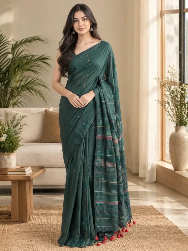 Dark_Green_Handloom_Khadi_Cotton_Saree