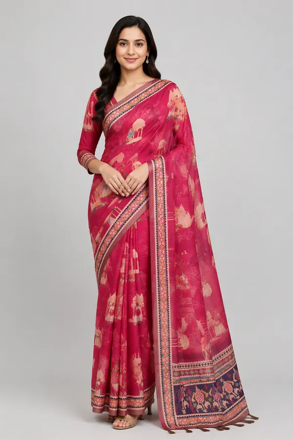 Light_Red_color_Printed_Chanderi_cotton_Saree