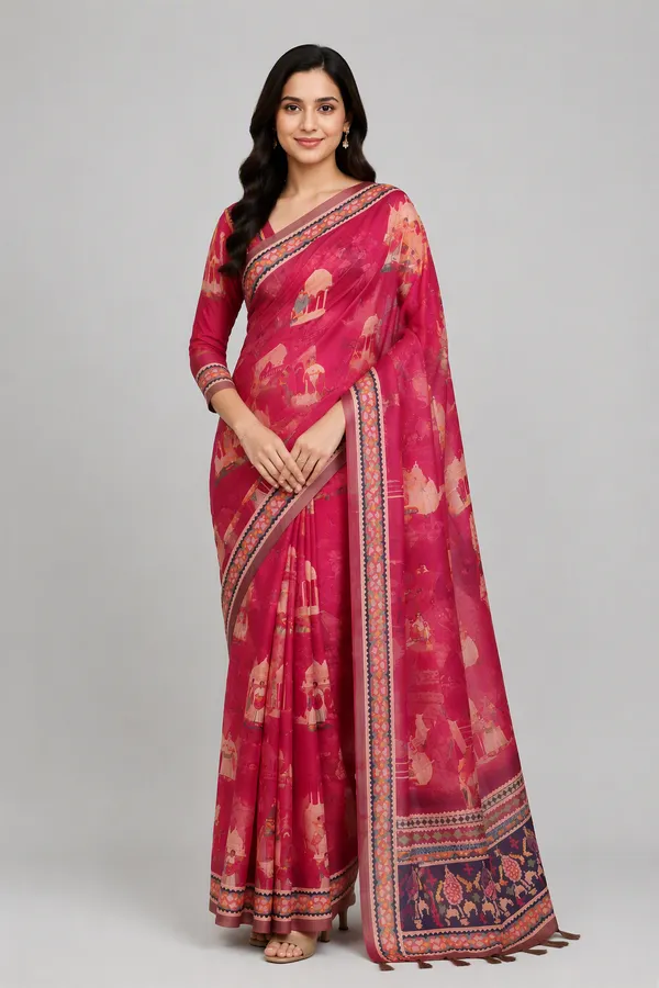 Light_Red_color_Printed_Chanderi_cotton_Saree