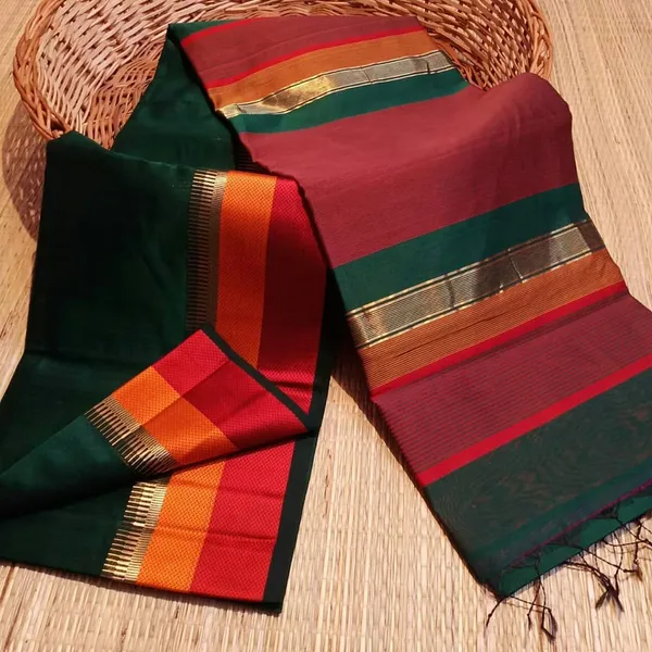 Green_color_Handloom_Cotton_Silk_Maheshwari_Design_Saree