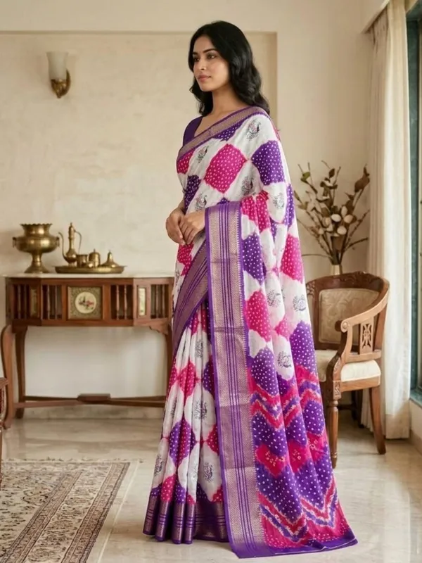 White_color_Premium_Heavy_Mash_Mellow_Saree_with_High_Quality_Zari_Weaving_Border.