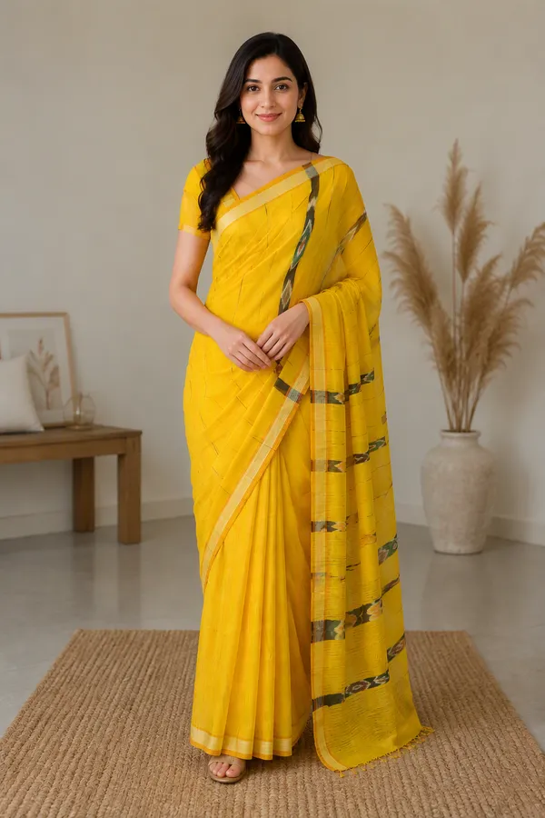 Yellow_Handloom_Cotton_Sambalpuri_Kotki_Work_Saree