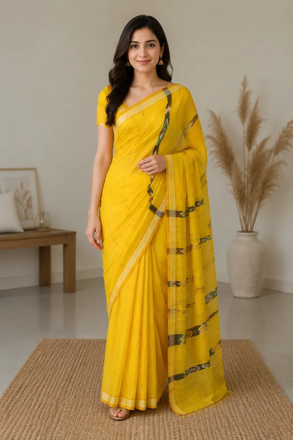 Yellow_Handloom_Cotton_Sambalpuri_Kotki_Work_Saree