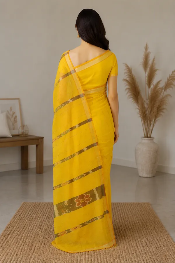 Yellow_Handloom_Cotton_Sambalpuri_Kotki_Work_Saree