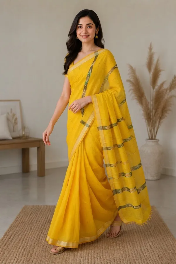 Yellow_Handloom_Cotton_Sambalpuri_Kotki_Work_Saree
