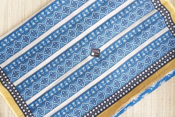 Ink_Blue_color_Printed_Linen_Cotton_Saree