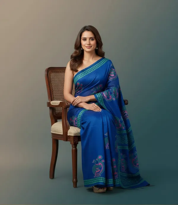 Blue_color_Beautiful_Printed_Tusshar_Silk_Saree_for_Women