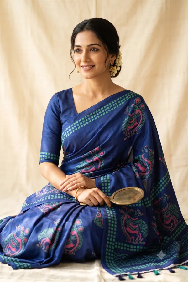 Blue_color_Beautiful_Printed_Tusshar_Silk_Saree_for_Women